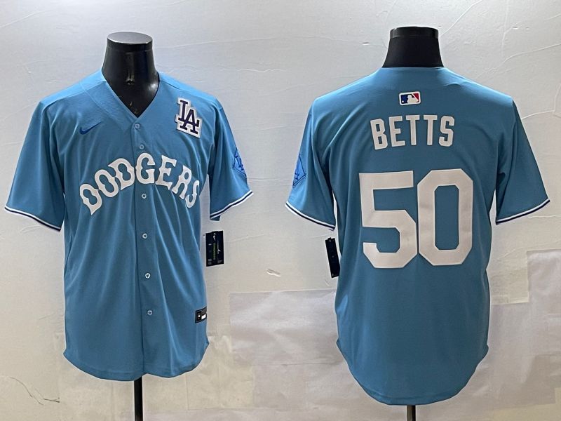 Men Los Angeles Dodgers #50 Betts Light Blue Throwback Game 2025 Nike MLB Jersey style 7